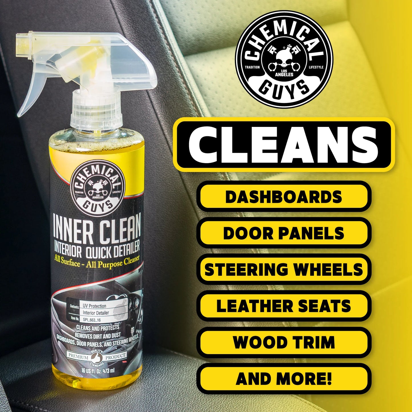 Chemical Guys InnerClean Interior Quick Detailer & All-Surface Protectant – 16 oz