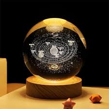 3D Galaxy Crystal Ball LED Night Light with Wooden Base